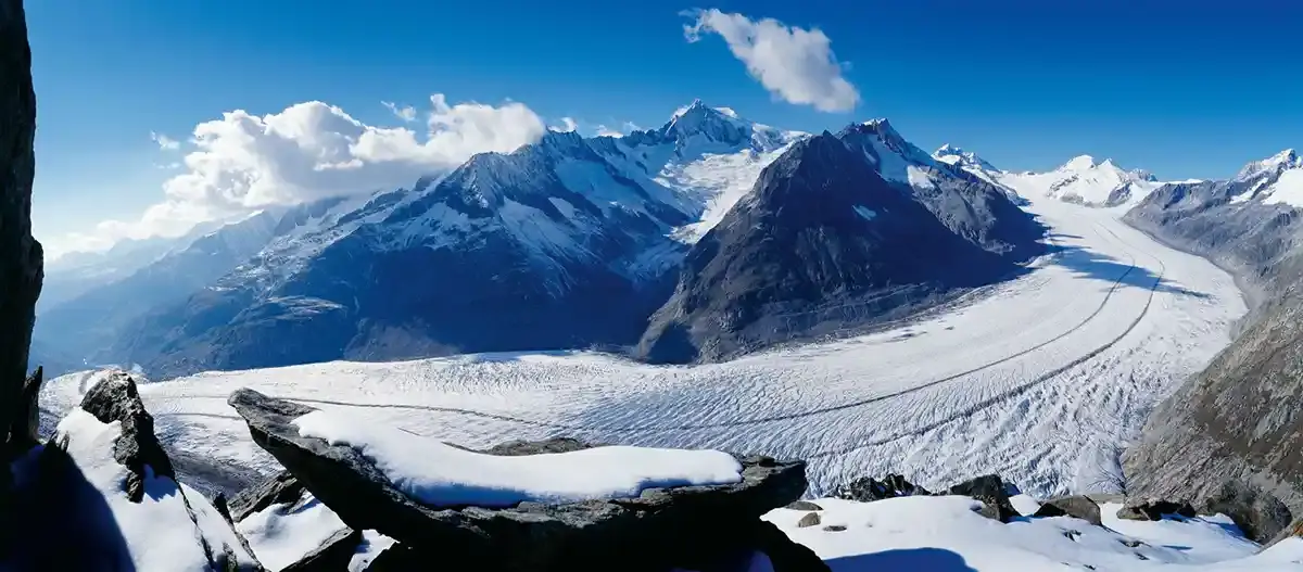 Great Aletsch Glacier, the largest glacier in the Alps and UNESCO heritage